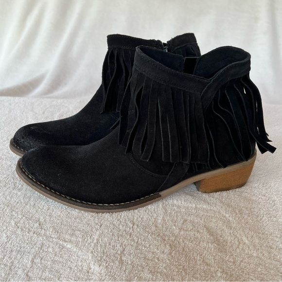 PRIMA DONNA BLACK SUEDE LEATHER FRINGE WESTERN ANKLE BOOTIES BLOCK HEEL SIZE 8.5 - Picture 12 of 14